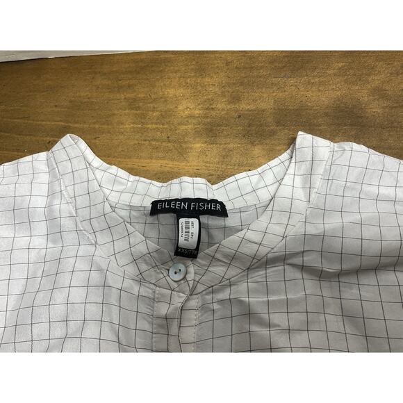 Eileen Fisher 100% Silk Check Mandarin Collar Size XXS - Picture 3 of 10